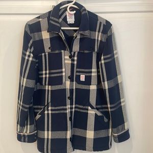 Topo Designs Womens Mountain Shirt Jacket- size Medium in Navy/white plaid